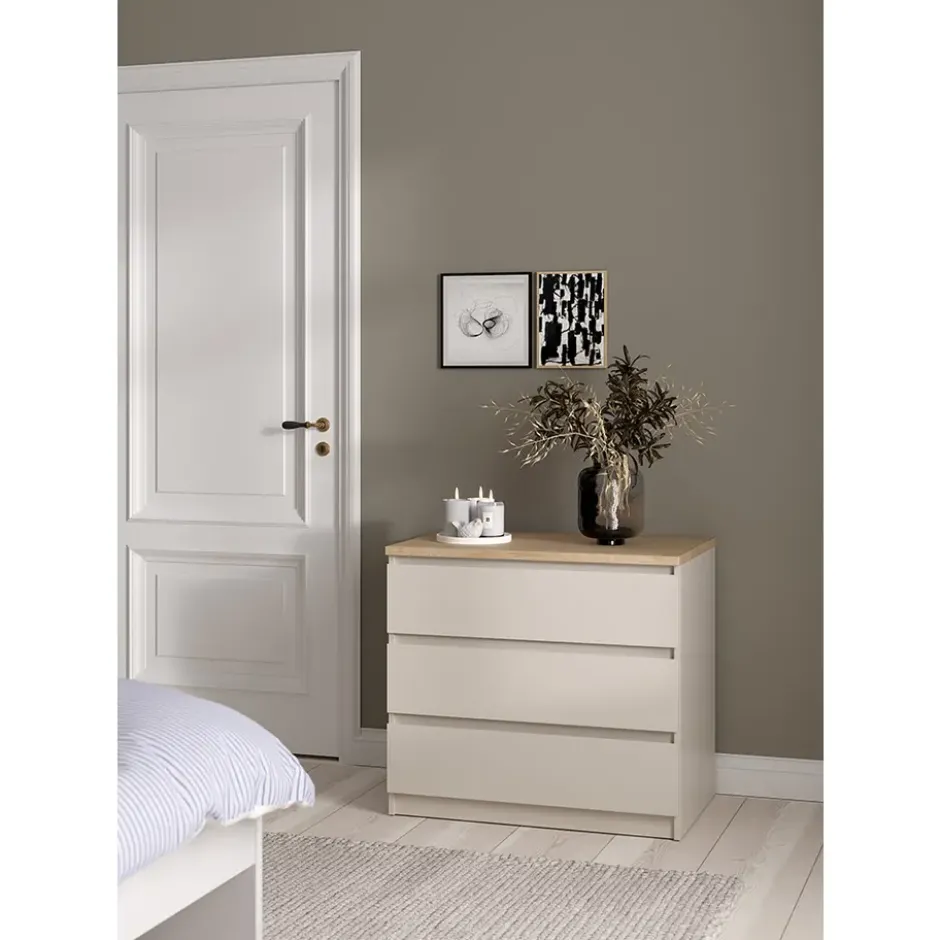 Ladekast Naia 3 lades - greige/eiken - 70,1x77x50 cm