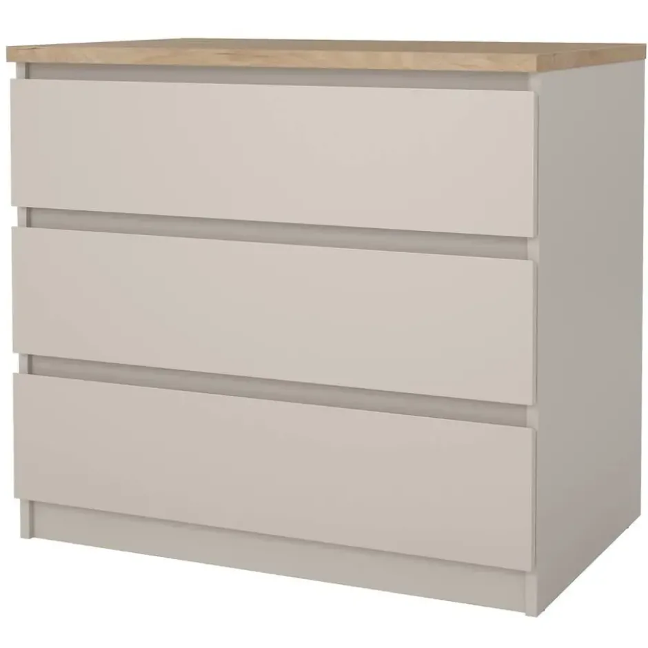 Ladekast Naia 3 lades - greige/eiken - 70,1x77x50 cm
