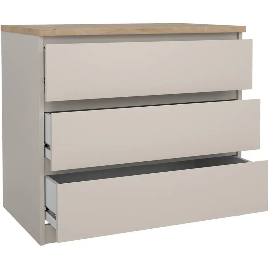 Ladekast Naia 3 lades - greige/eiken - 70,1x77x50 cm