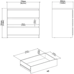Ladekast Naia 3 lades - greige/eiken - 70,1x77x50 cm