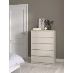 Ladekast Naia 5 lades - greige/eiken - 111,3x77x50 cm