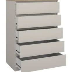 Ladekast Naia 5 lades - greige/eiken - 111,3x77x50 cm
