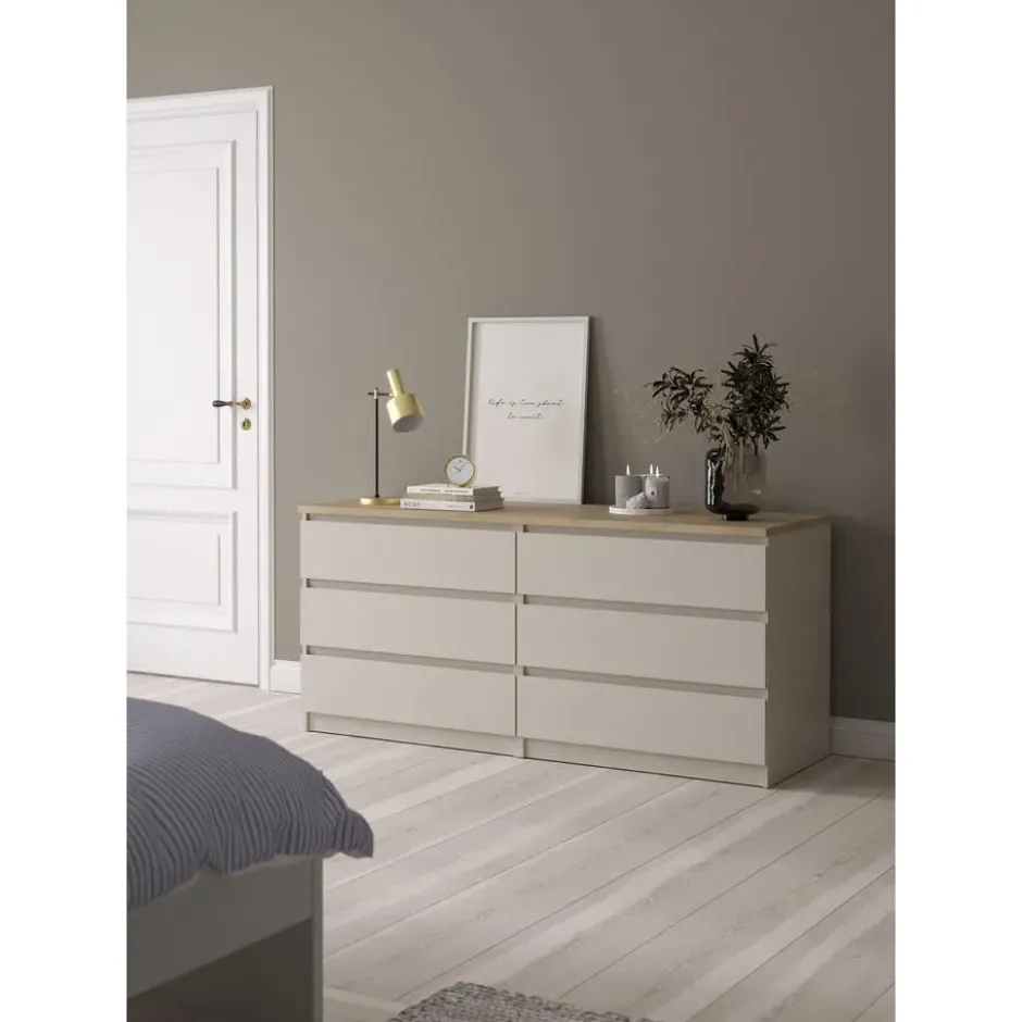 Ladekast Naia 6 lades - greige/eiken - 70,1x153,6x50 cm