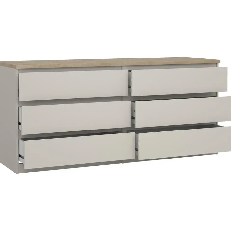 Ladekast Naia 6 lades - greige/eiken - 70,1x153,6x50 cm