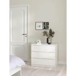 Ladekast Naia 3 lades - hoogglans wit - 70,1x76,8x50 cm