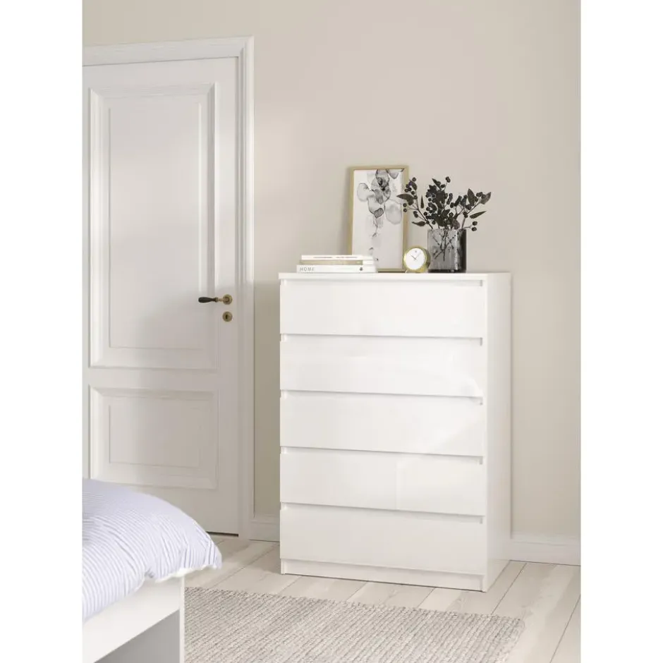 Ladekast Naia 5 lades - hoogglans wit - 111,3x76,8x50 cm