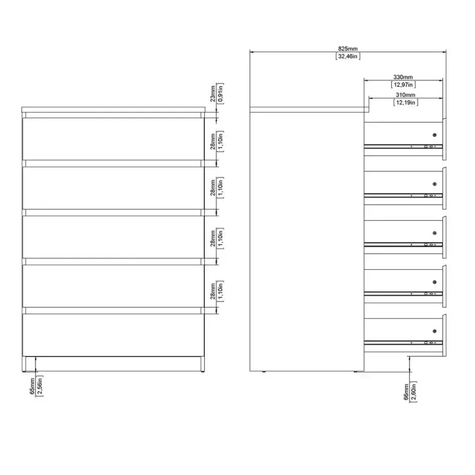 Ladekast Naia 5 lades - hoogglans wit - 111,3x76,8x50 cm