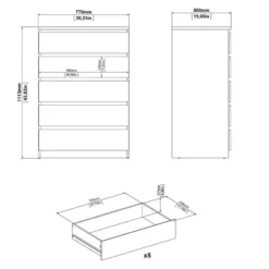 Ladekast Naia 5 lades - hoogglans wit - 111,3x76,8x50 cm