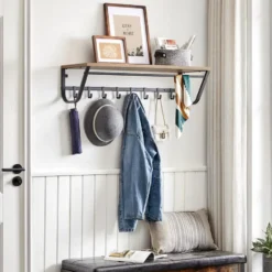 Lange Kapstok voor de Muur of Wand - 90 cm Lang - Essenhout bruin