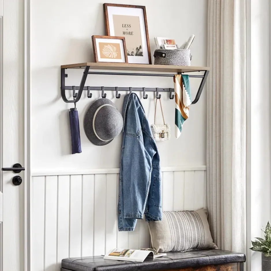 Lange Kapstok voor de Muur of Wand - 90 cm Lang - Essenhout bruin