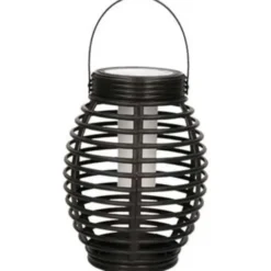 Lantaarn - solar - tuinverlichting - zwart - met vlameffect - 19 cm