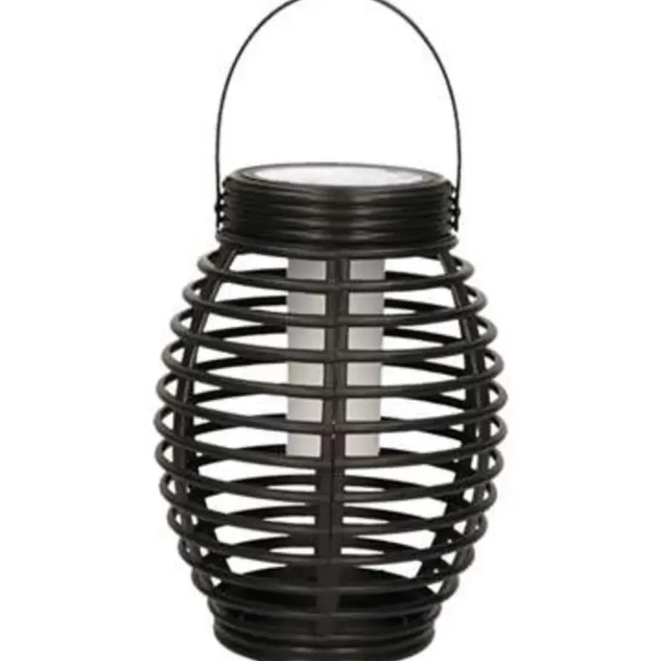 Lantaarn - solar - tuinverlichting - zwart - met vlameffect - 19 cm
