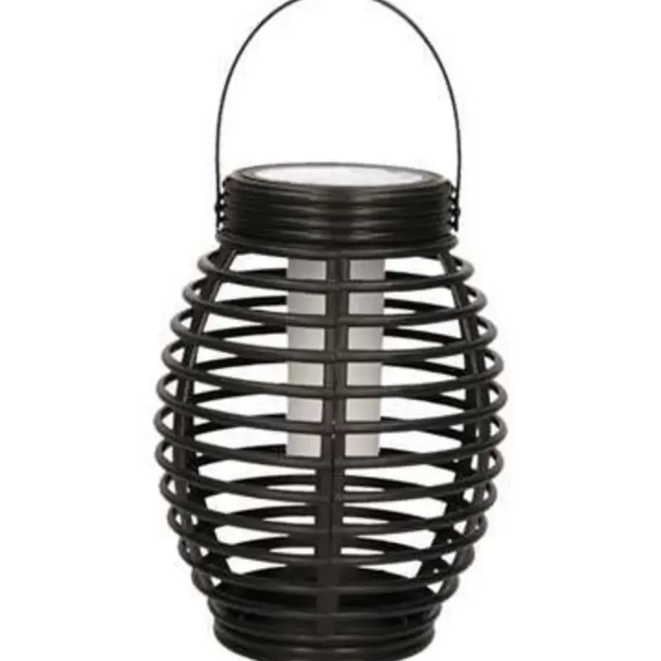 Lantaarn - solar - tuinverlichting - zwart - met vlameffect - 19 cm