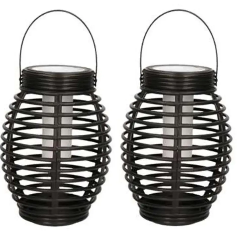 Lantaarn - 2 stuks - solar - tuinverlichting - zwart - 19 cm