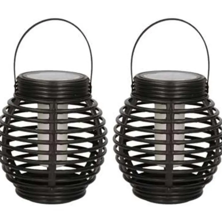 Lantaarn - 2 stuks - solar - tuinverlichting - zwart - 14 cm
