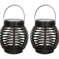Lantaarn - 2 stuks - solar - tuinverlichting - zwart - 14 cm