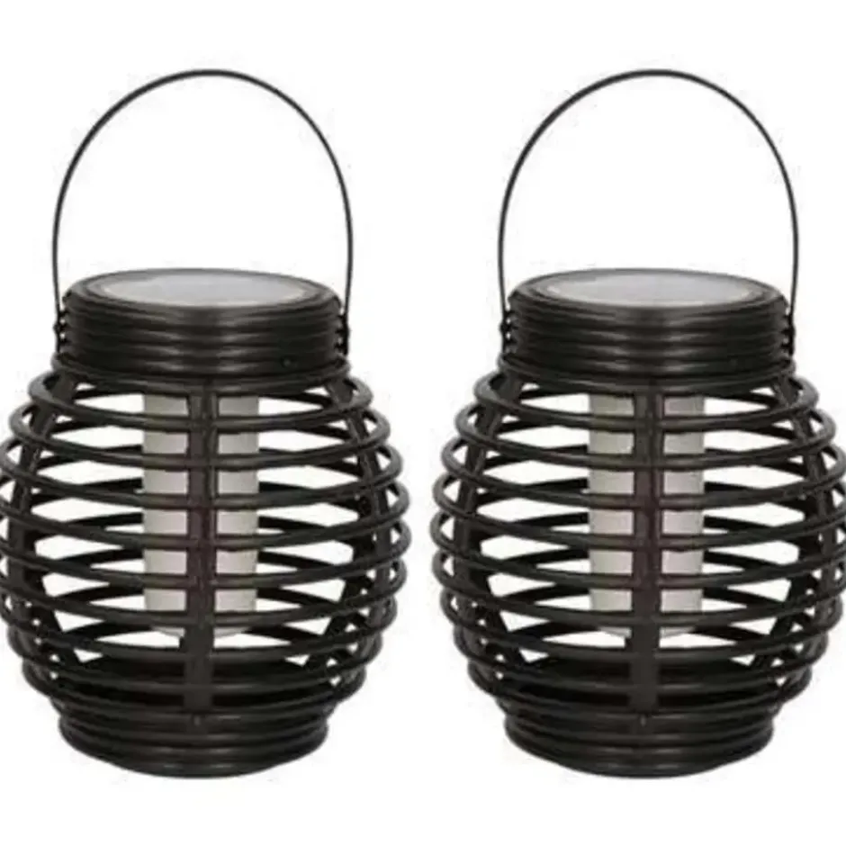 Lantaarn - 2 stuks - solar - tuinverlichting - zwart - 14 cm