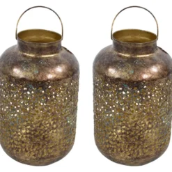 Lesi Living Lantaarn/windlicht - Oosters - metaal - 20 x 32 cm