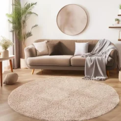 Life Basic Shaggy Rond Vloerkleed Hoogpolig Beige - 200 CM Ø
