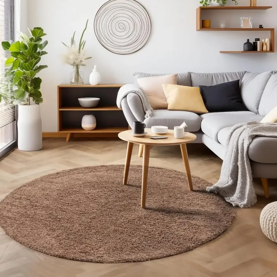 Life Basic Shaggy Rond Vloerkleed Hoogpolig Caramel - 160 CM Ø