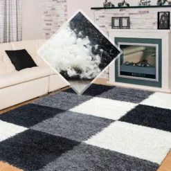 Life Basic Shaggy Vloerkleed Hoogpolig Zwart Wit - 160x230 CM