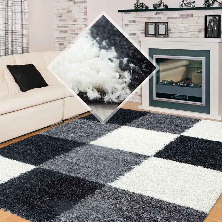 Life Basic Shaggy Vloerkleed Hoogpolig Zwart Wit - 160x230 CM