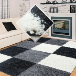 Life Basic Shaggy Vloerkleed Hoogpolig Zwart Wit - 160x230 CM