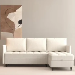 Lindhus - Bank met chaise longue omkeerbaar in corduroy crème