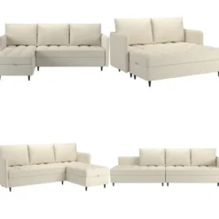 Lindhus - Bank met chaise longue omkeerbaar in corduroy crème