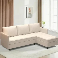 Lindhus - Bank met chaise longue omkeerbaar in corduroy crème