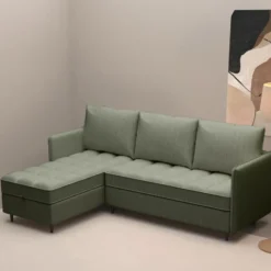 Lindhus-Slaapbank 3-zits - Opbergruimte - Omkeerbare Chaise -groen