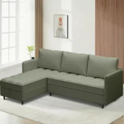 Lindhus-Slaapbank 3-zits - Opbergruimte - Omkeerbare Chaise -groen
