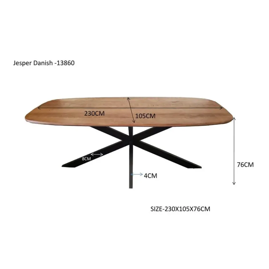 Livingfurn - Eetkamertafel Jesper Danish Oval 230cm - Mangohout / Gecoat Staal