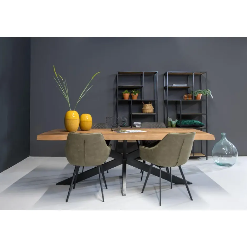Livingfurn - Eetkamertafel Nairobi Tree Top Spider 220cm - Mangohout - Bruin
