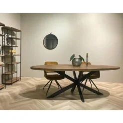 Livingfurn - Eetkamertafel Rocky Oval 160 cm - Mangohout / Gecoat Staal