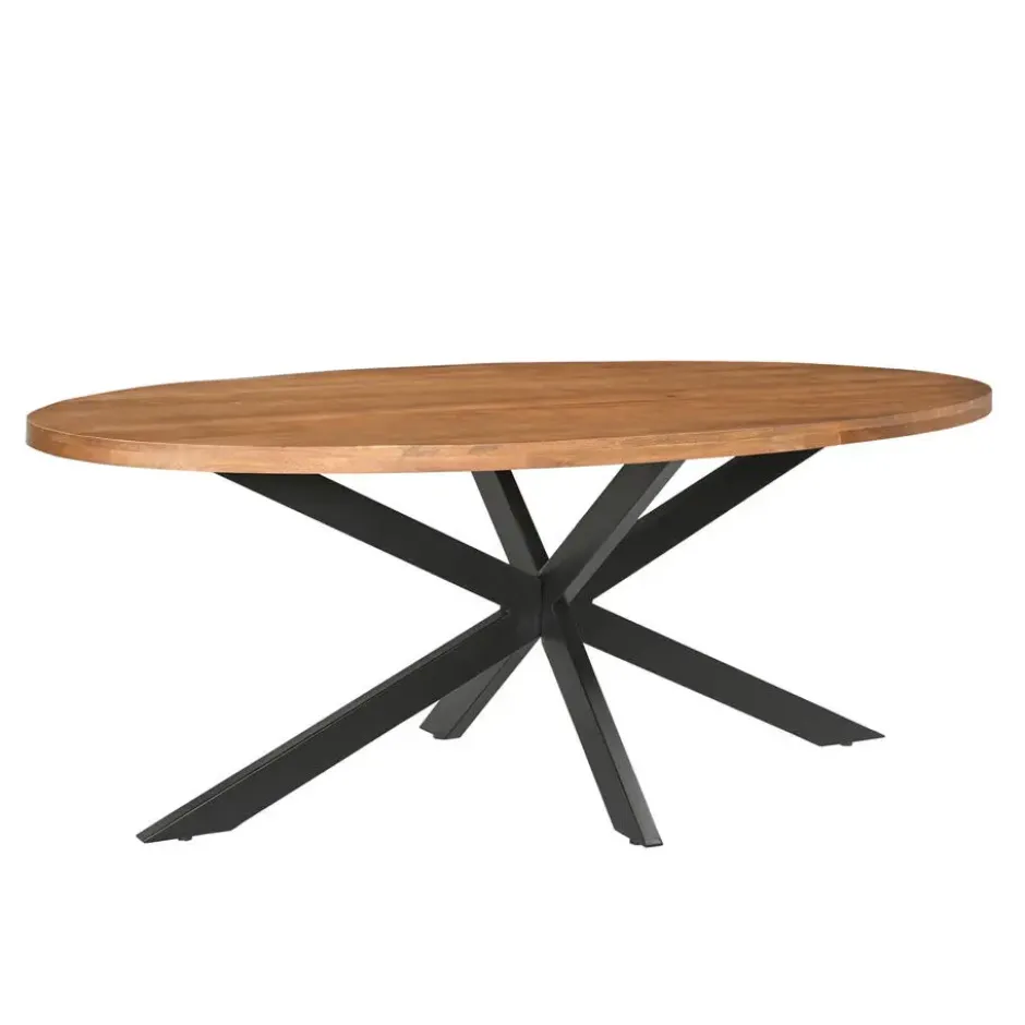 Livingfurn - Eetkamertafel Rocky Oval 240 cm - Mangohout / Gecoat Staal