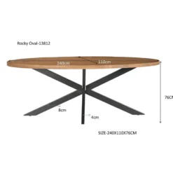 Livingfurn - Eetkamertafel Rocky Oval 240 cm - Mangohout / Gecoat Staal