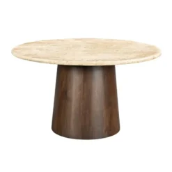 Livingfurn - Eetkamertafel Valentino Round 130cm - Mangohout / Travertin