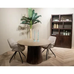 Livingfurn - Eetkamertafel Valentino Round 130cm - Mangohout / Travertin