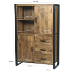 Livingfurn - Kabinetkast Nairobi - 43x100x150 - Mangohout en Gecoat Staal