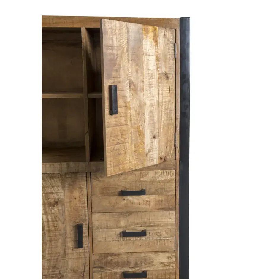 Livingfurn - Kabinetkast Nairobi - 43x100x150 - Mangohout en Gecoat Staal