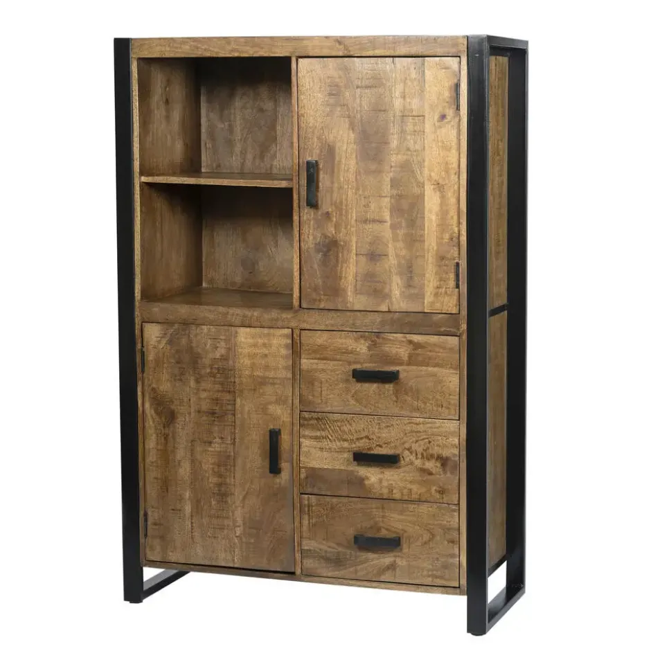 Livingfurn - Kabinetkast Nairobi - 43x100x150 - Mangohout en Gecoat Staal