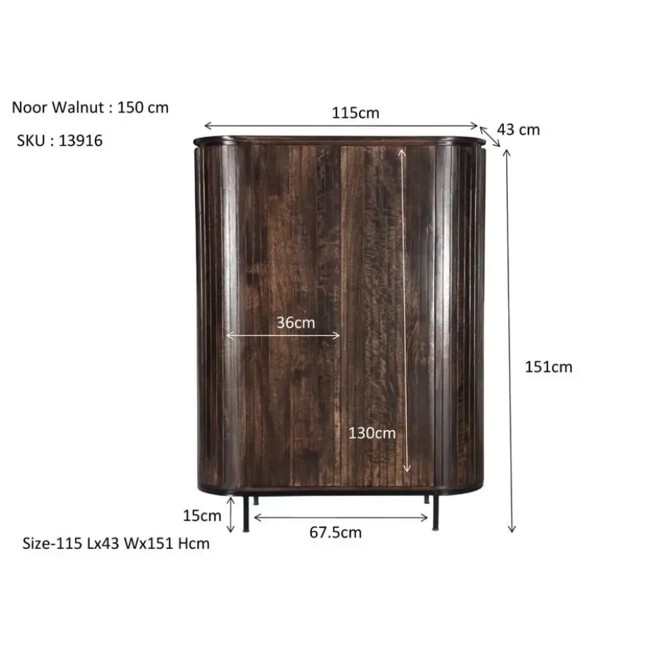 Livingfurn Kabinetkast Noor Walnoot 150cm Mangohout