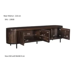 Livingfurn - TV Meubel Noor Walnut 210cm - Mangohout / Gecoat Staal