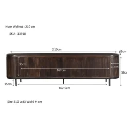 Livingfurn - TV Meubel Noor Walnut 210cm - Mangohout / Gecoat Staal