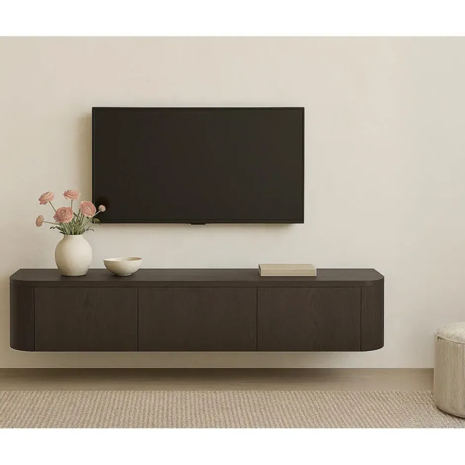 Livingfurn - TV-Meubel Novero Espresso Zwevend - 35x180x33cm