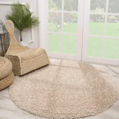 Loca Shaggy Rond Vloerkleed Hoogpolig Beige - 150 CM Ø