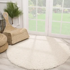 Loca Shaggy Rond Vloerkleed Hoogpolig Creme - 200 CM Ø