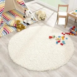 Loca Shaggy Rond Vloerkleed Hoogpolig Creme - 150 CM Ø