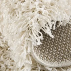 Loca Shaggy Rond Vloerkleed Hoogpolig Creme - 150 CM Ø